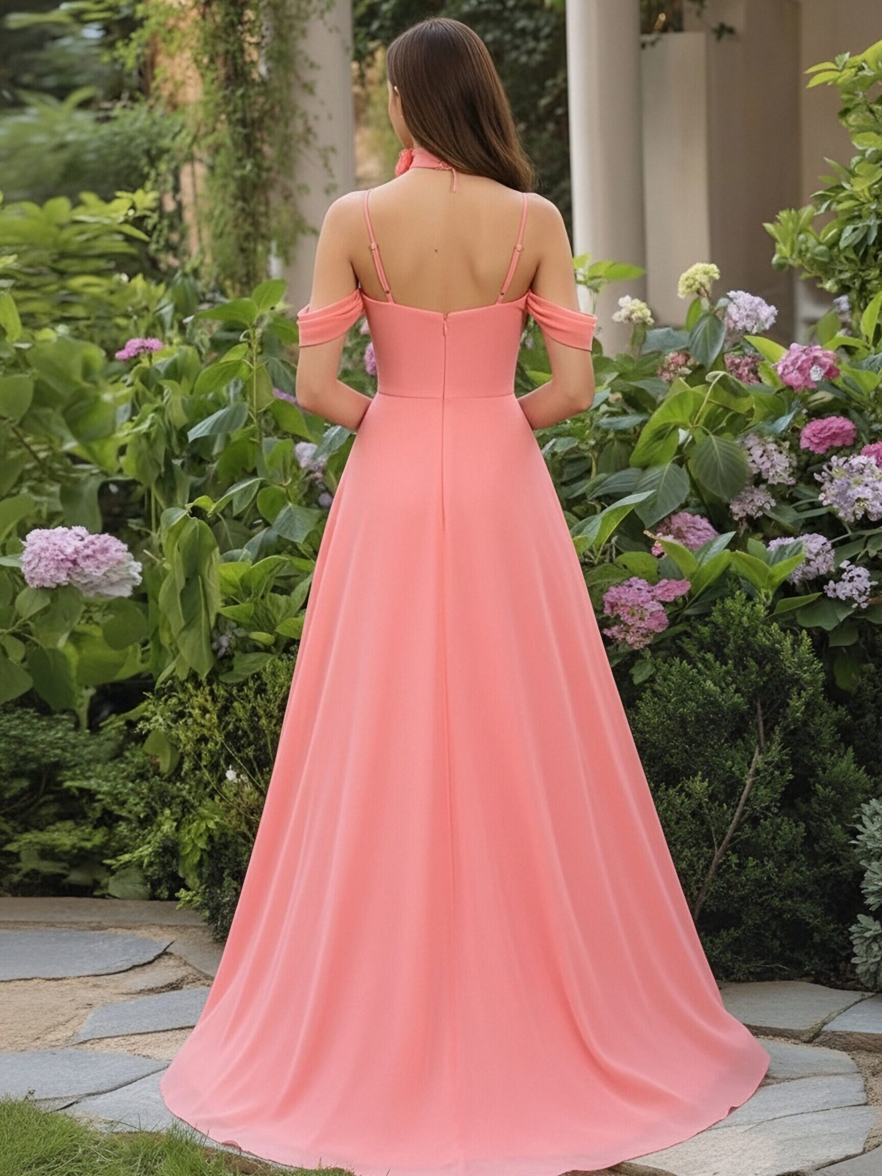 Chiffon Spaghetti Straps Sweetheart Off the Shoulder Corset Bridesmaid Dresses