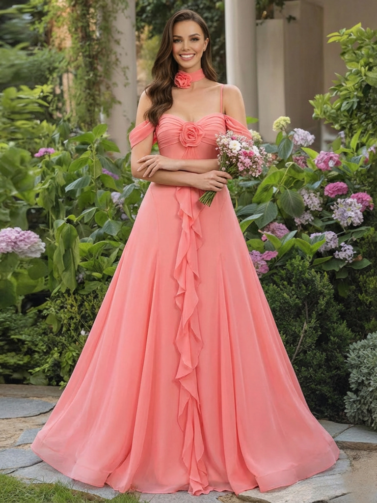 Chiffon Spaghetti Straps Sweetheart Off the Shoulder Corset Bridesmaid Dresses