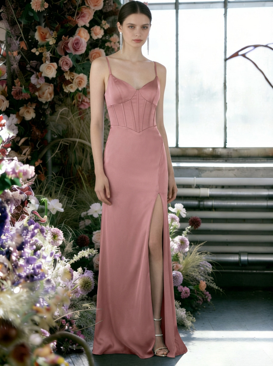 Satin Sweetheart Corset Mermaid Bridesmaid Dresses with Slit