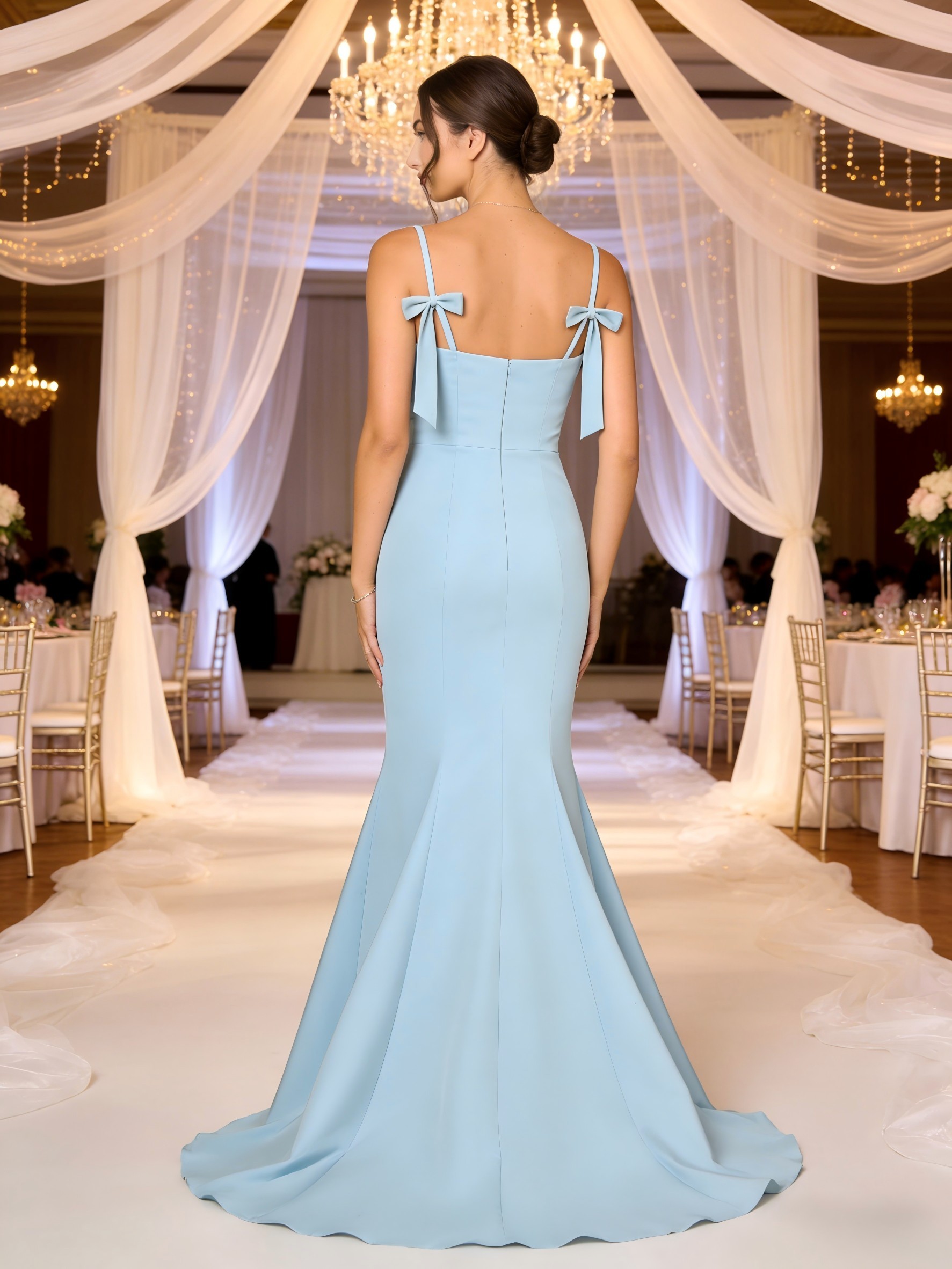 Chiffon Spaghetti Straps Mermaid Square Neck Bridesmaid Dresses