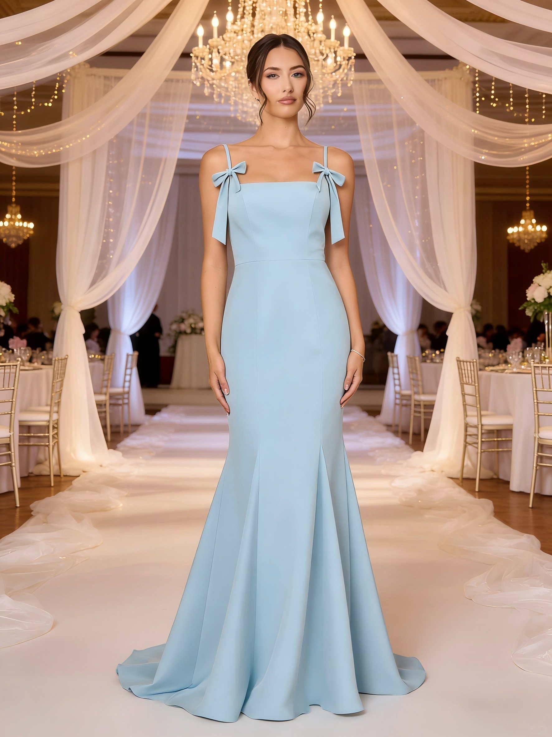 Chiffon Spaghetti Straps Mermaid Square Neck Bridesmaid Dresses