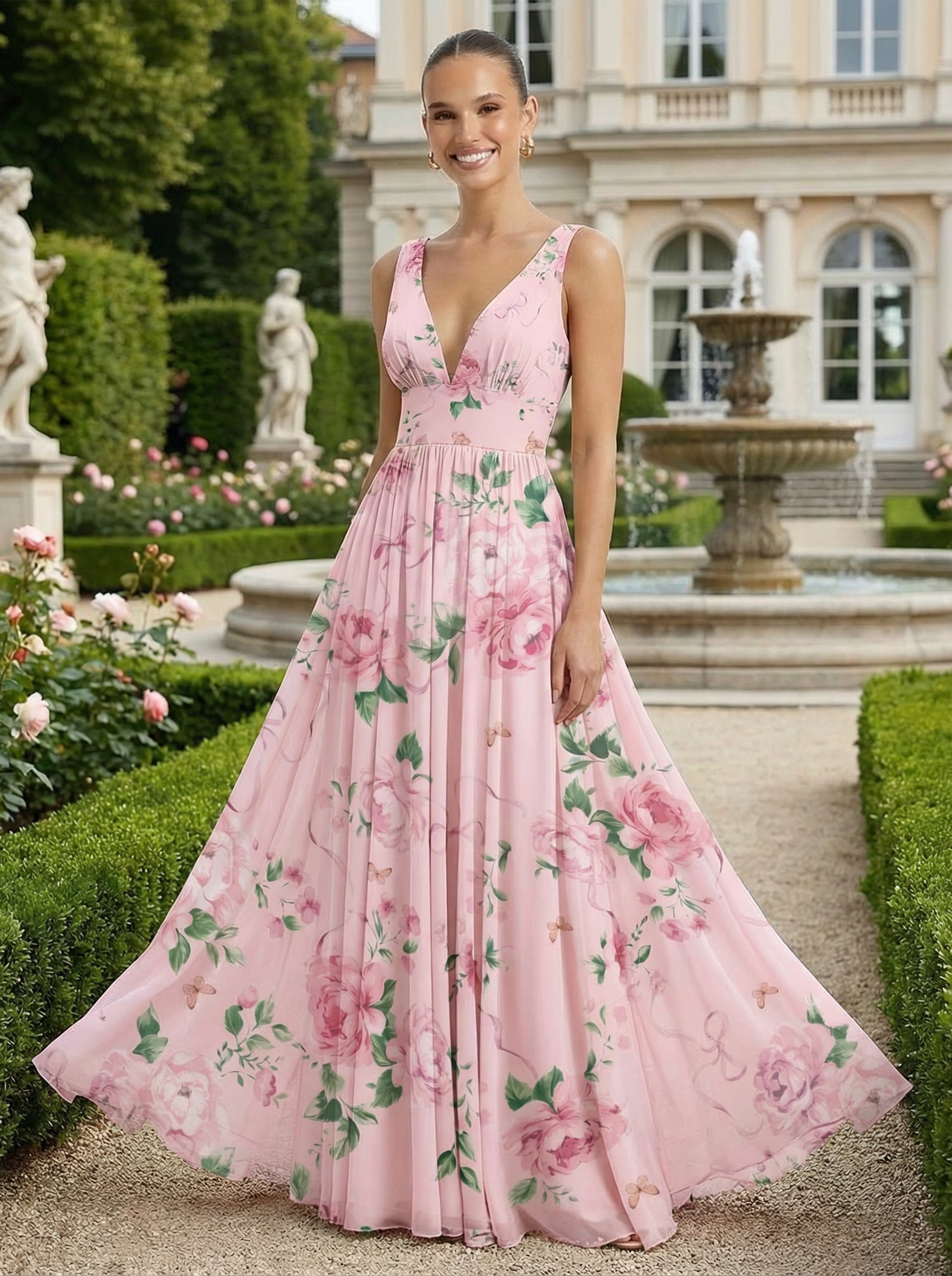 Chiffon V Neck Corset Ruched Bridesmaid Dresses