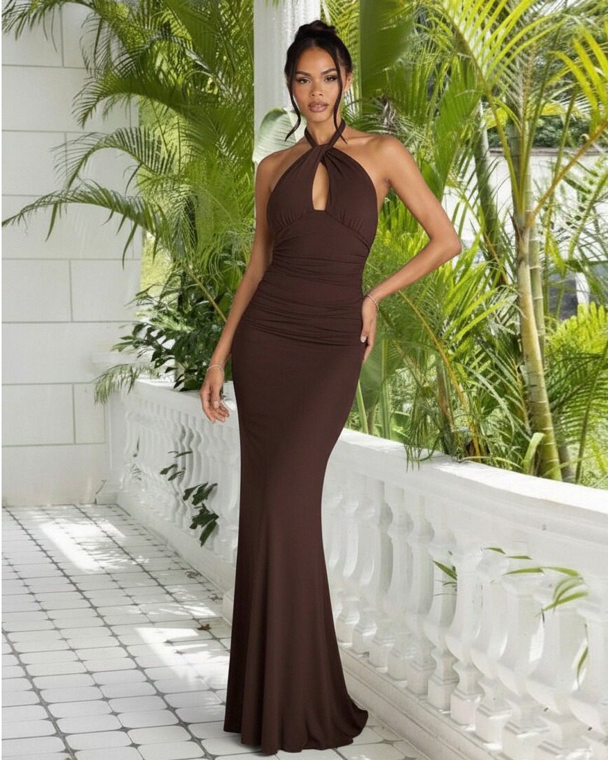 Chiffon Halter Pleated Sleeveless Mermaid Bridesmaid Dresses