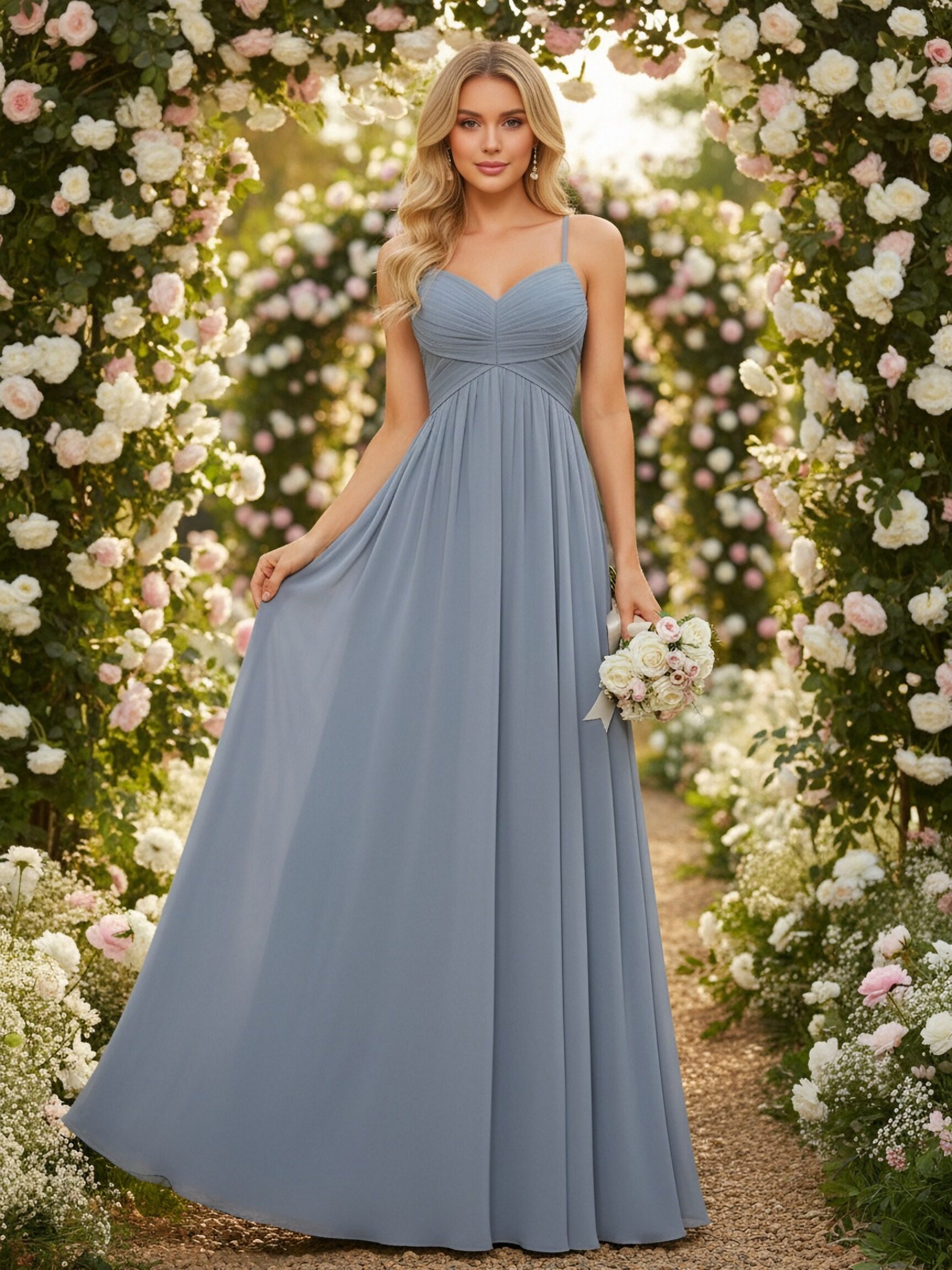 Spaghetti Straps Chiffon V Neck Bridesmaid Dresses