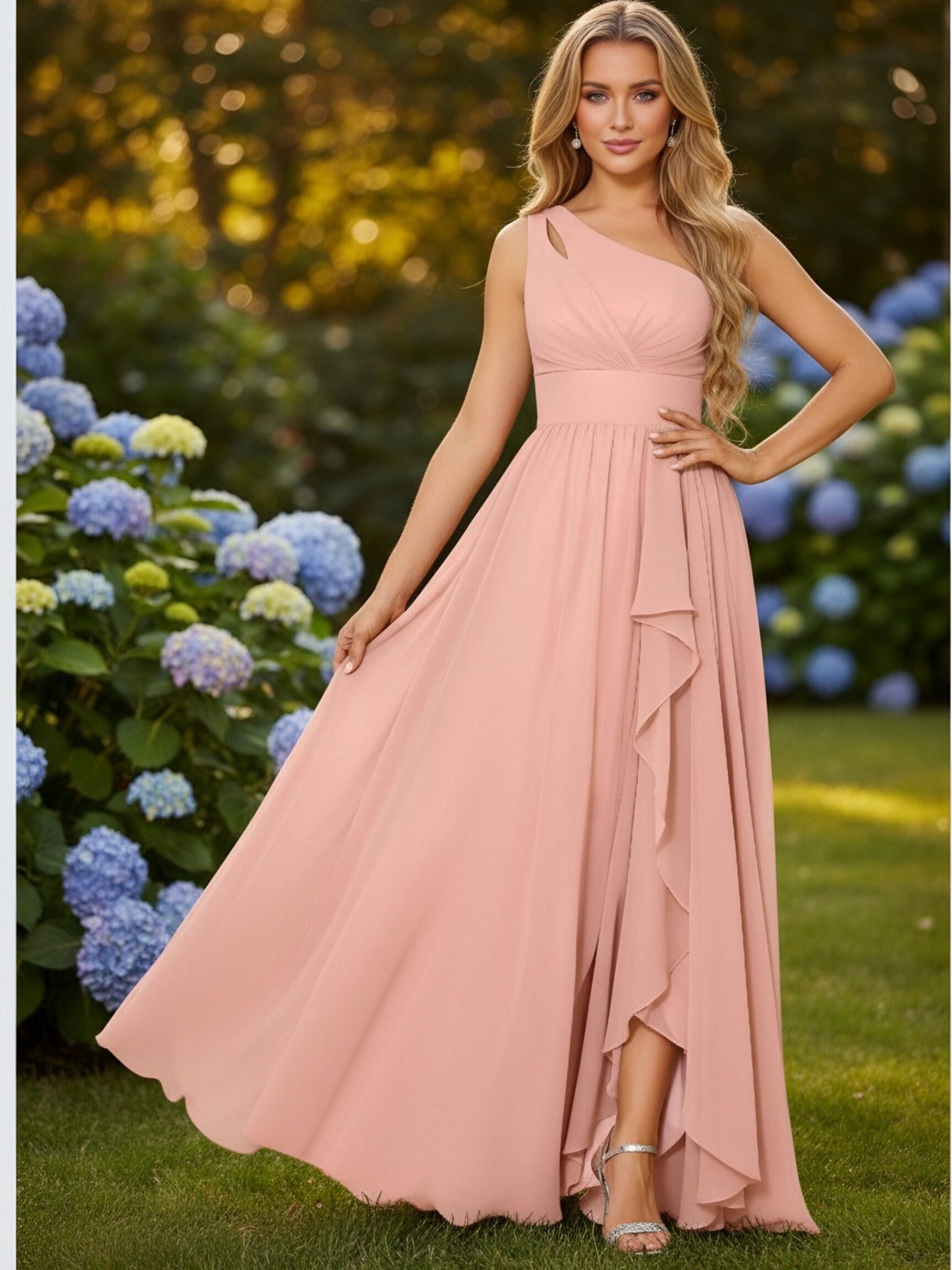 One Shoulder Chiffon Bridesmaid Dresses for Women