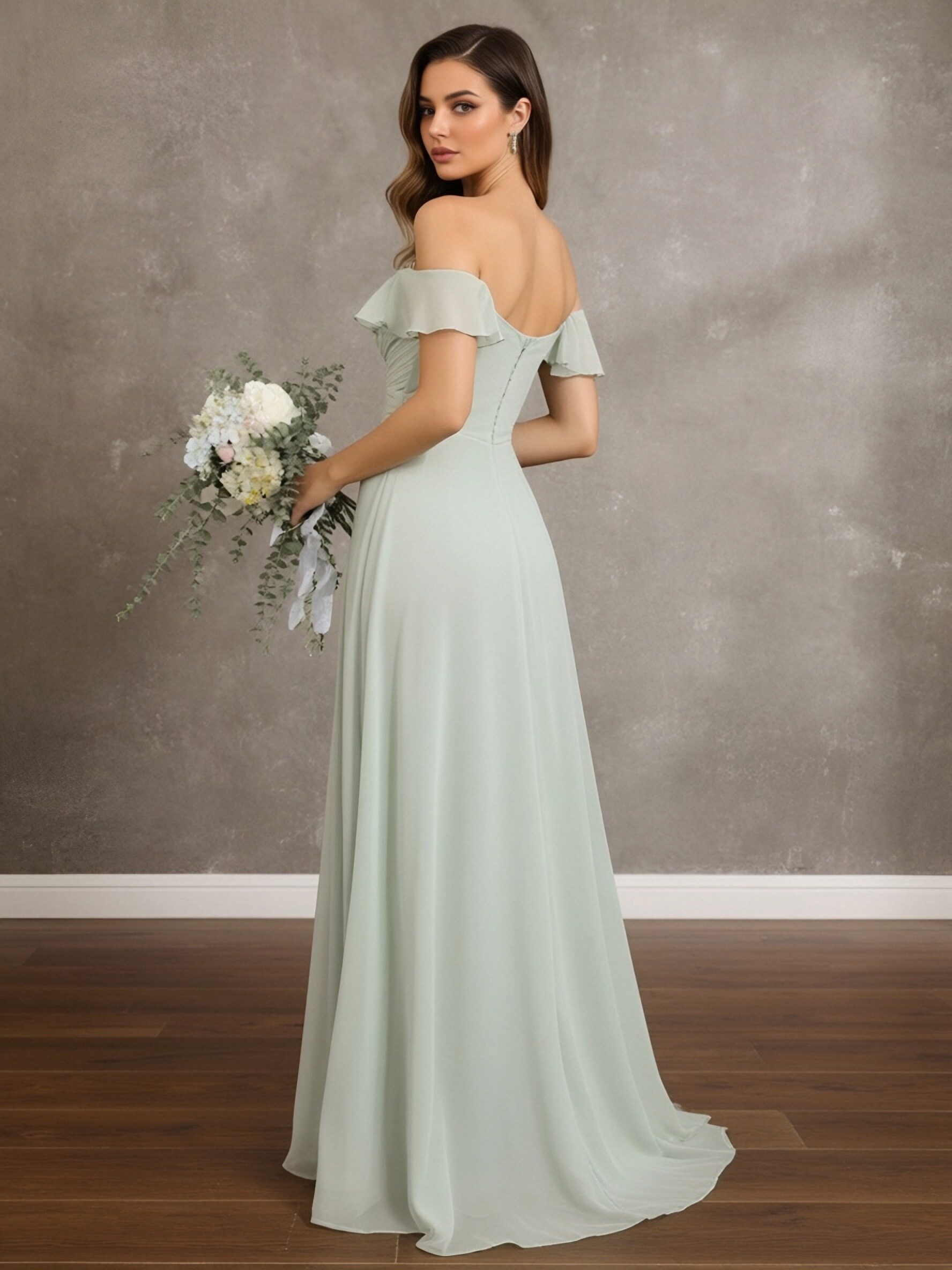 Off the Shoulder Chiffon A Line Bridesmaid Dresses