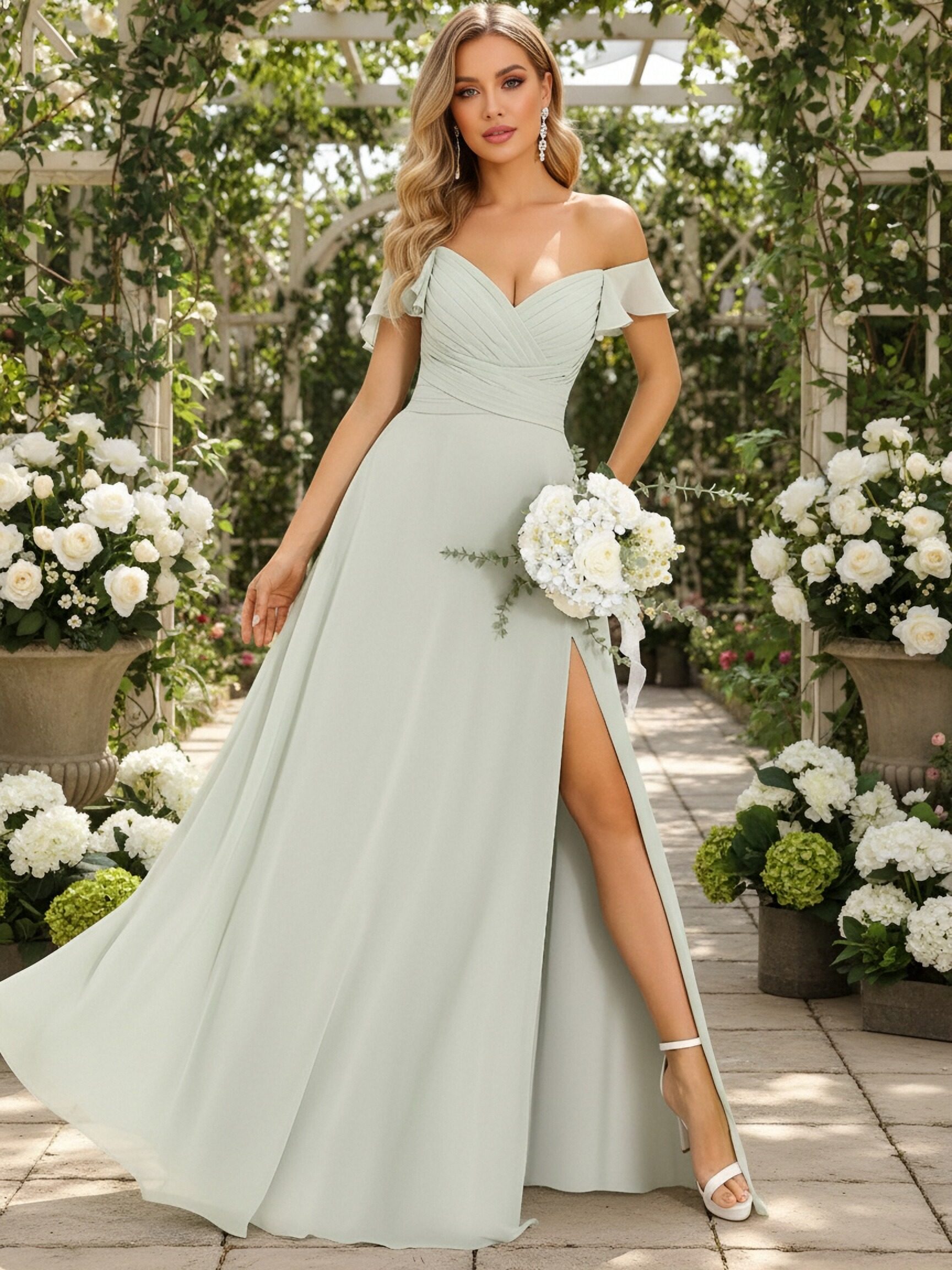 Off the Shoulder Chiffon A Line Bridesmaid Dresses
