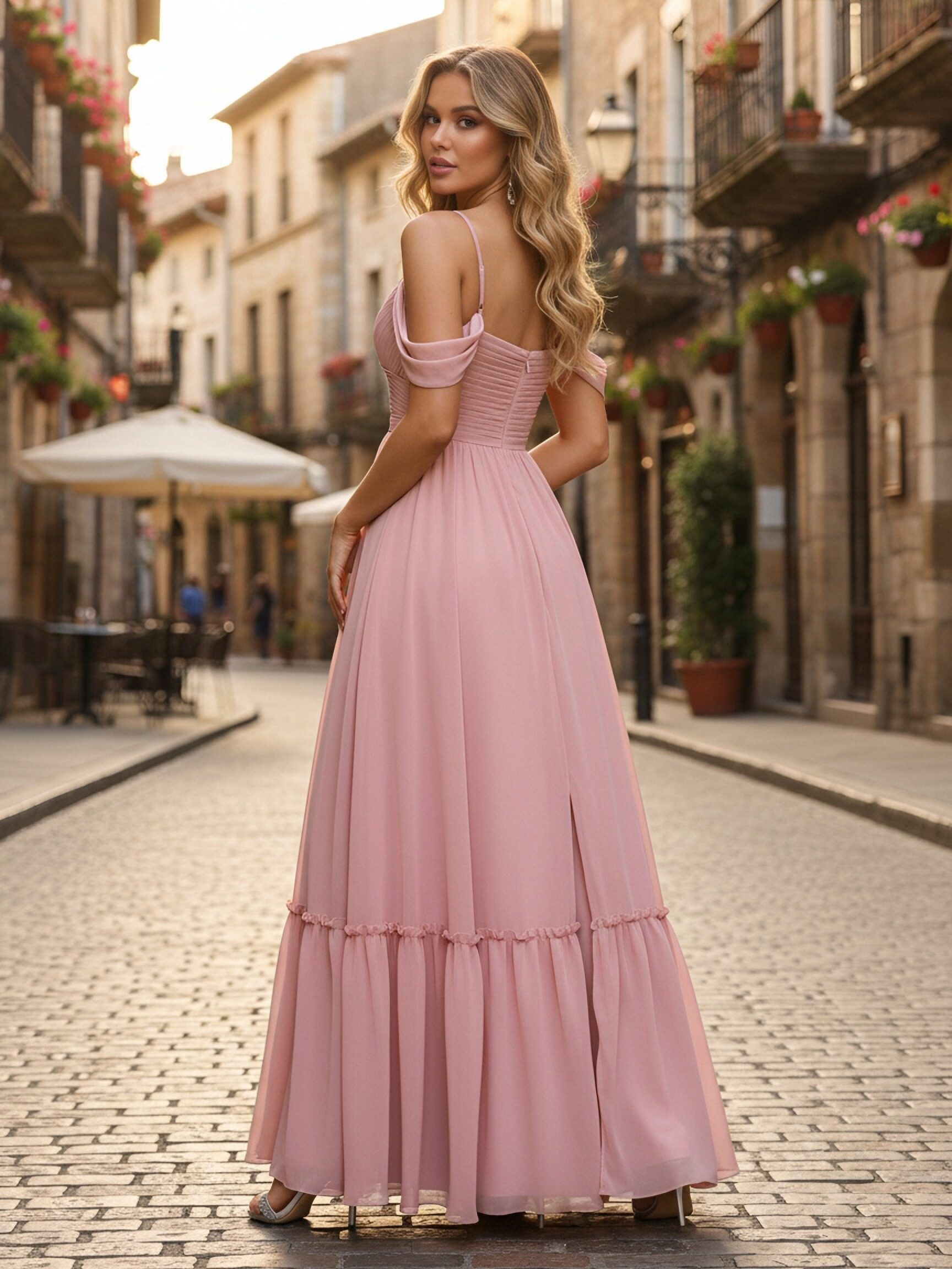 Off the Shoulder Chiffon A Line Bridesmaid Dresses