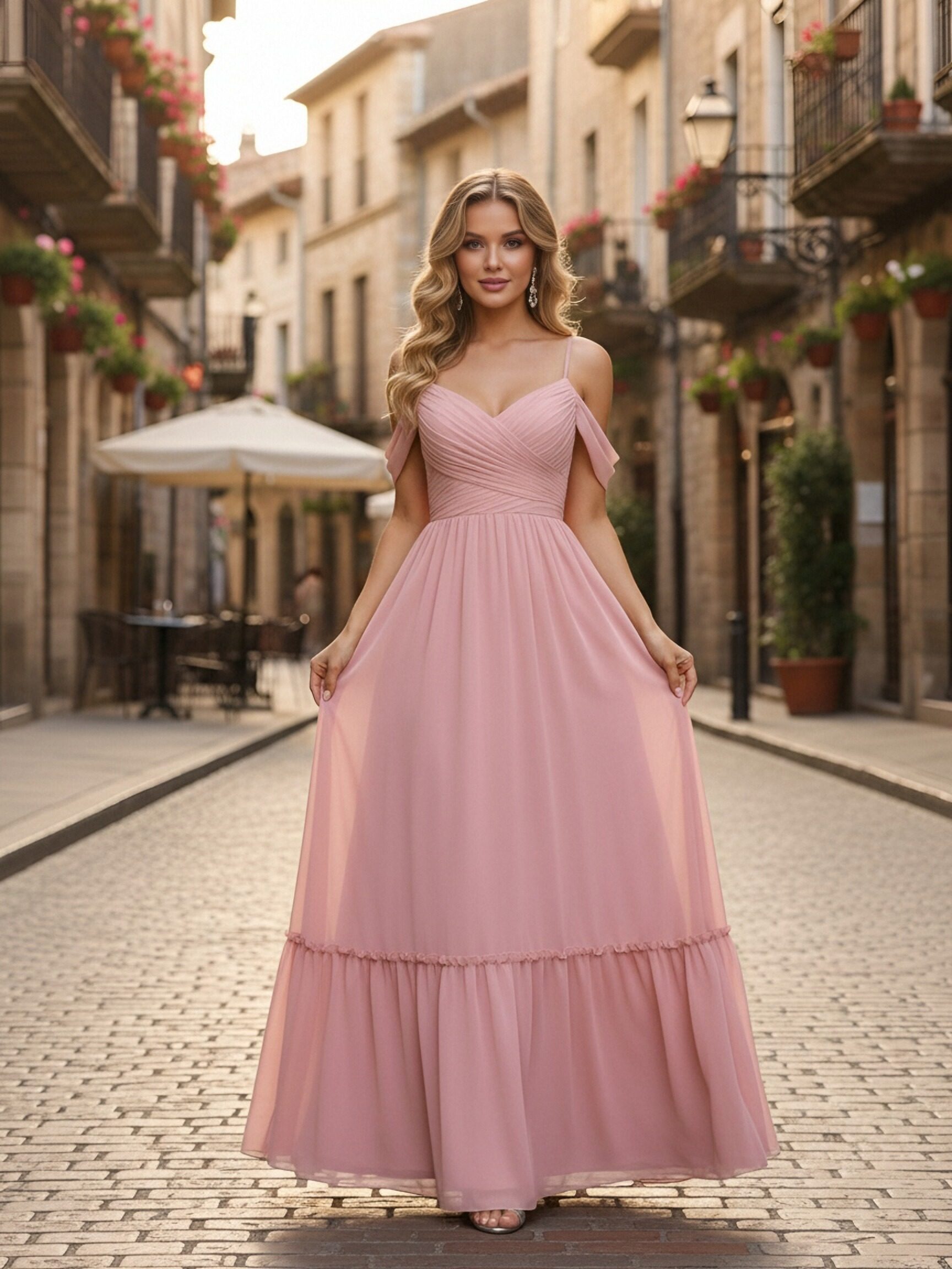 Off the Shoulder Chiffon A Line Bridesmaid Dresses