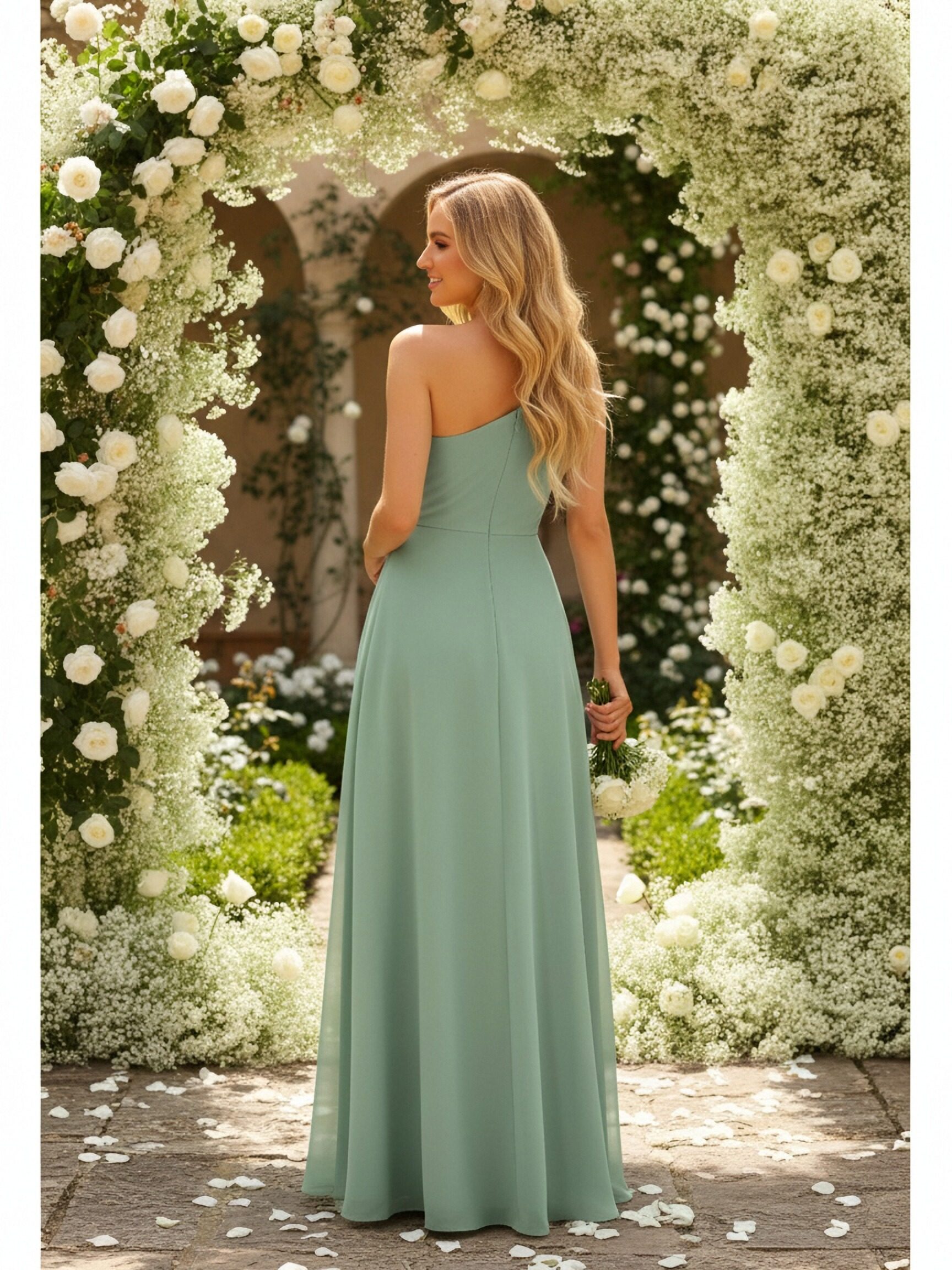 One Shoulder Chiffon A Line Bridesmaid Dresses with Slit