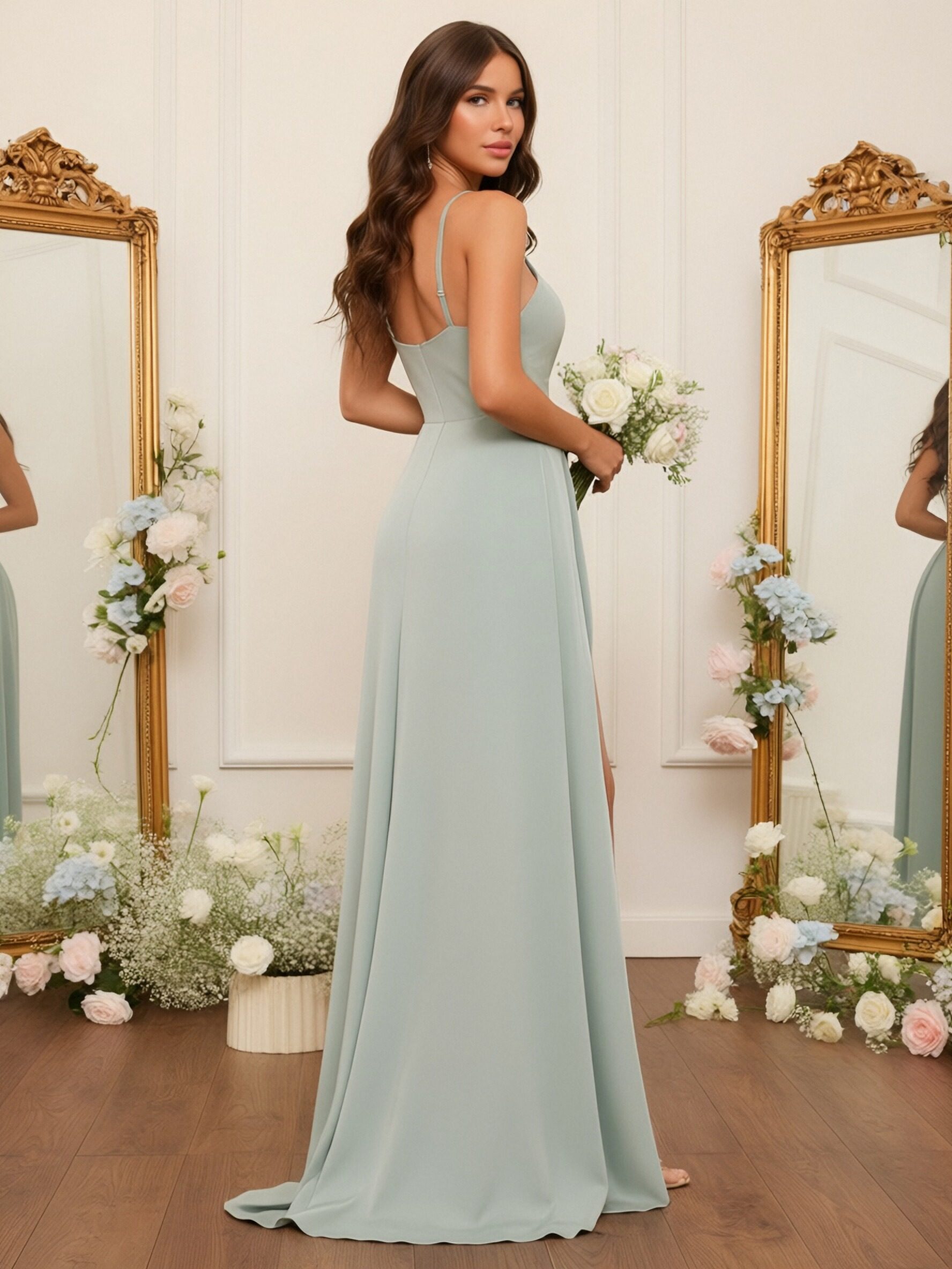 Chiffon Ruched Sweetheart Bridesmaid Dresses with Slit