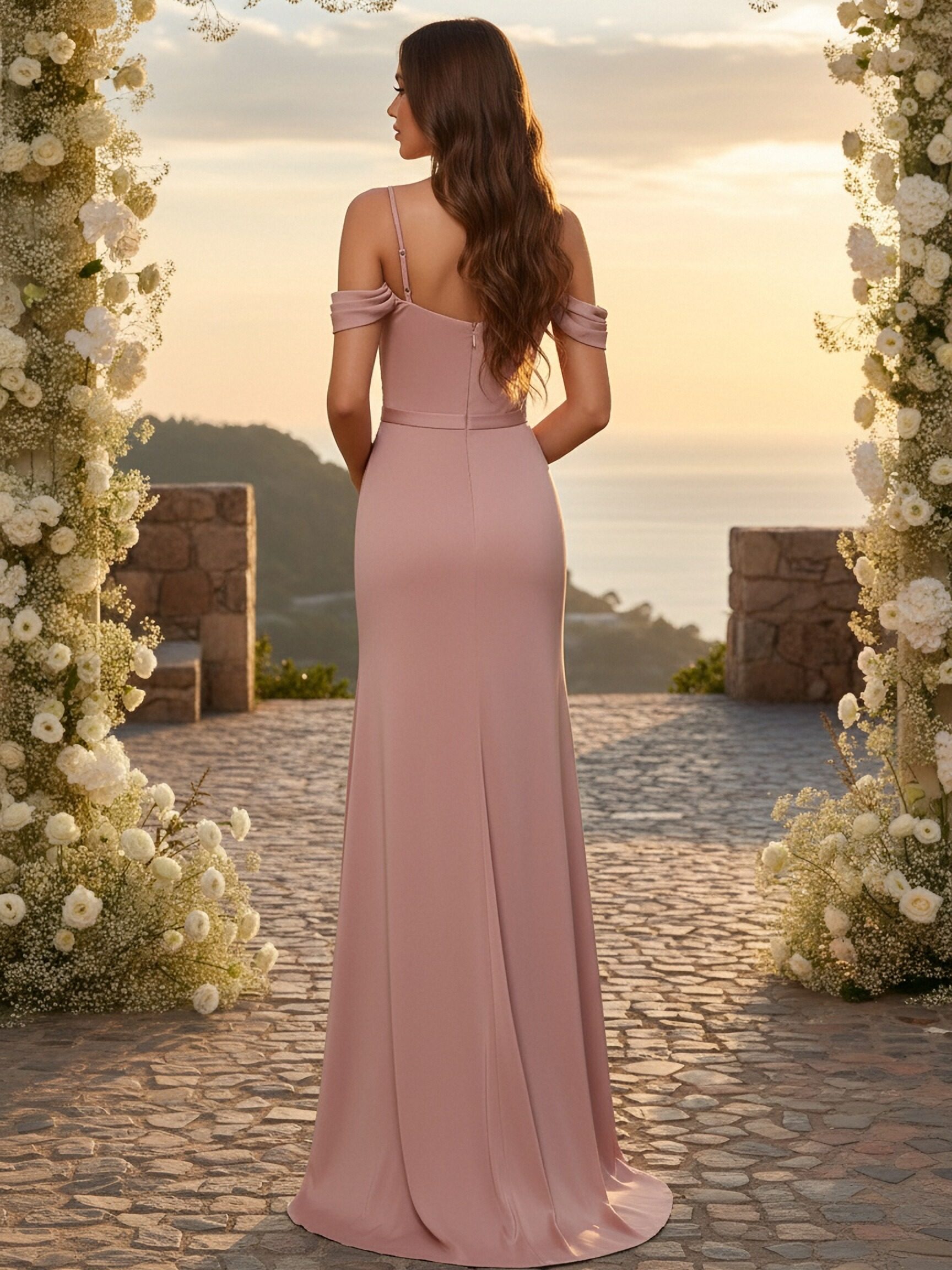 Satin Ruched Sweetheart Off the Shoulder Bridesmaid Dresses with Slit