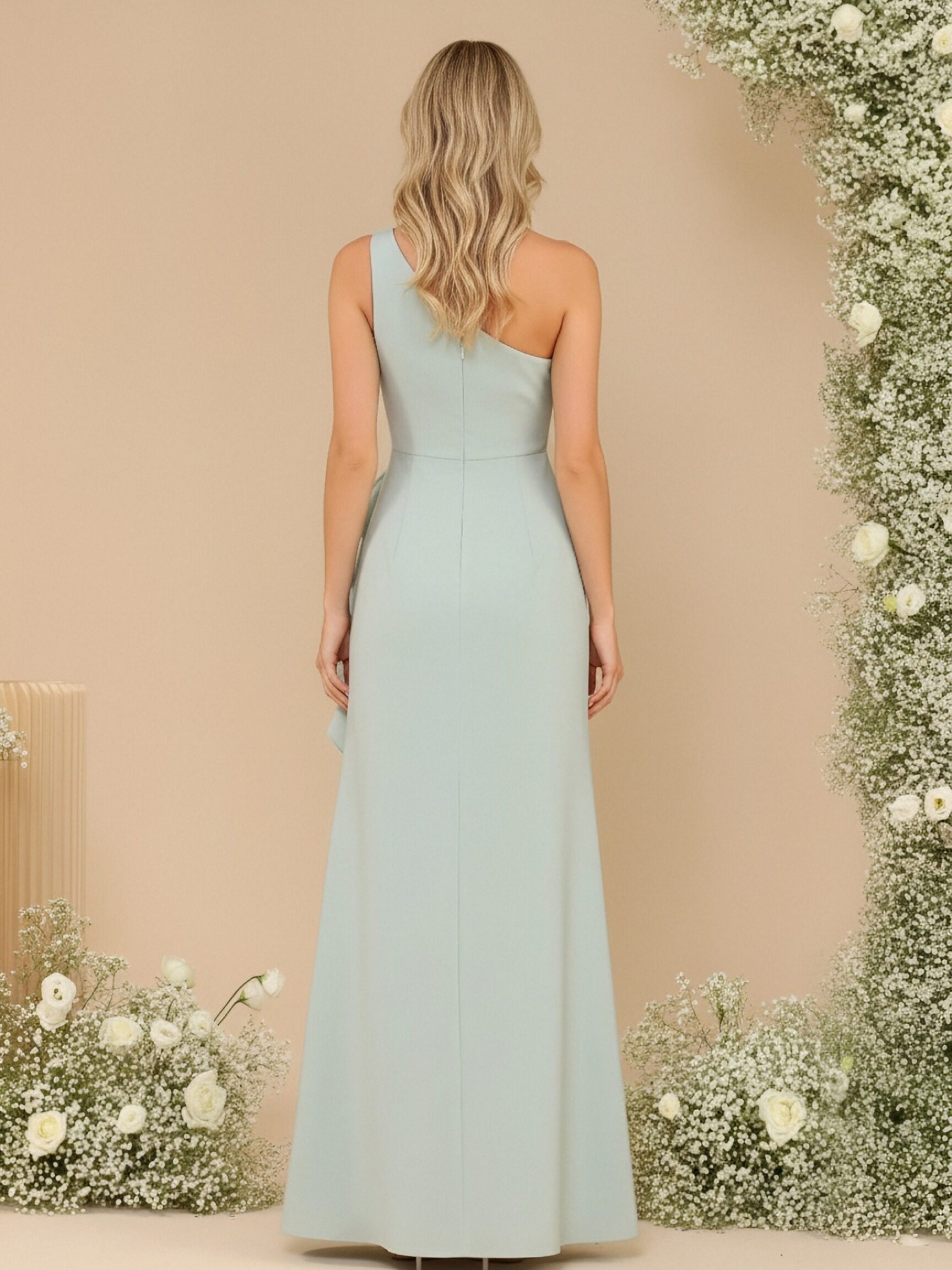 Chiffon One Shoulder Sleeveless Ruffles Bridesmaid Dresses with Slit