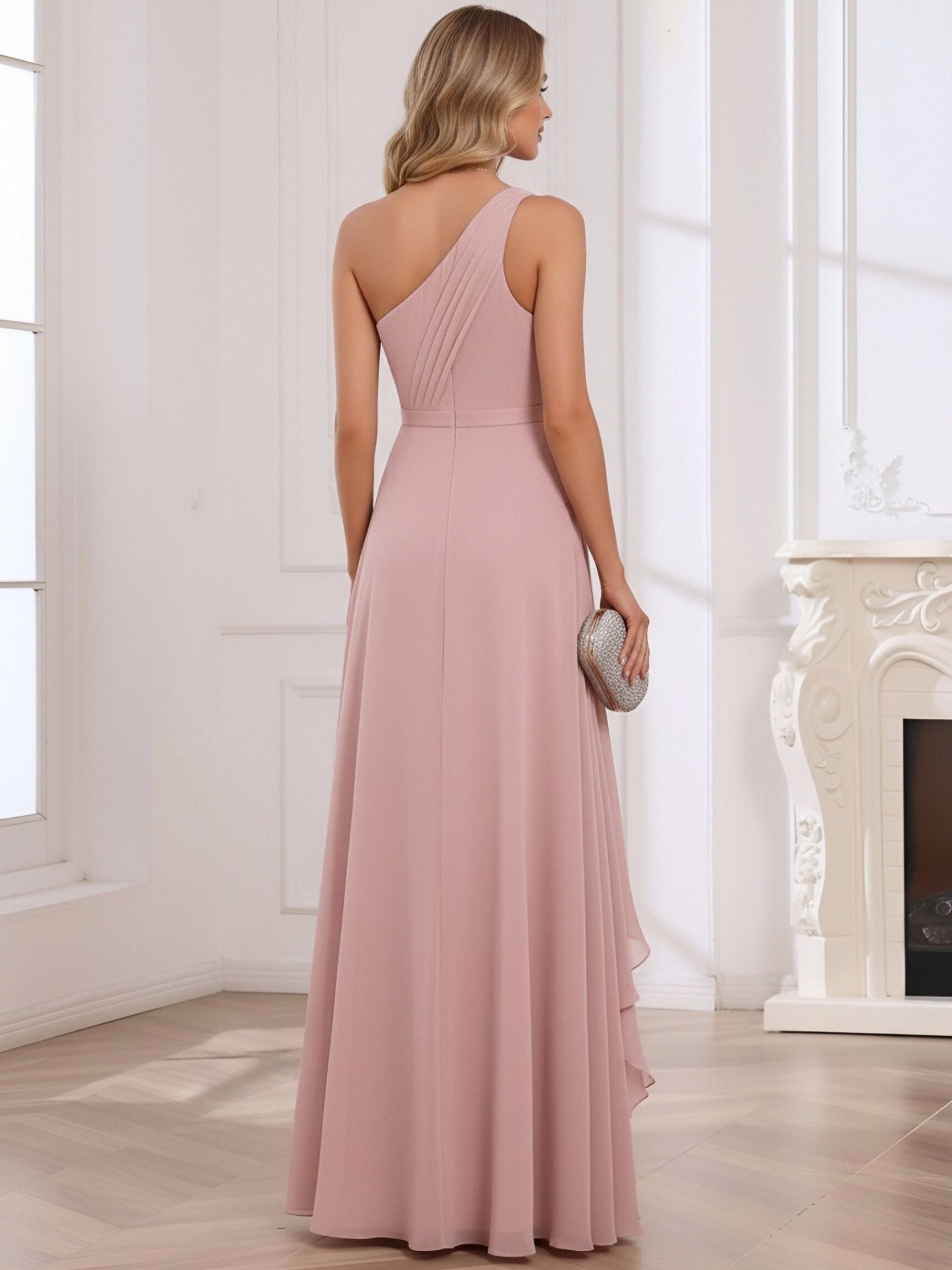 Chiffon One Shoulder A Line Pleated Ruffles Bridesmaid Dresses