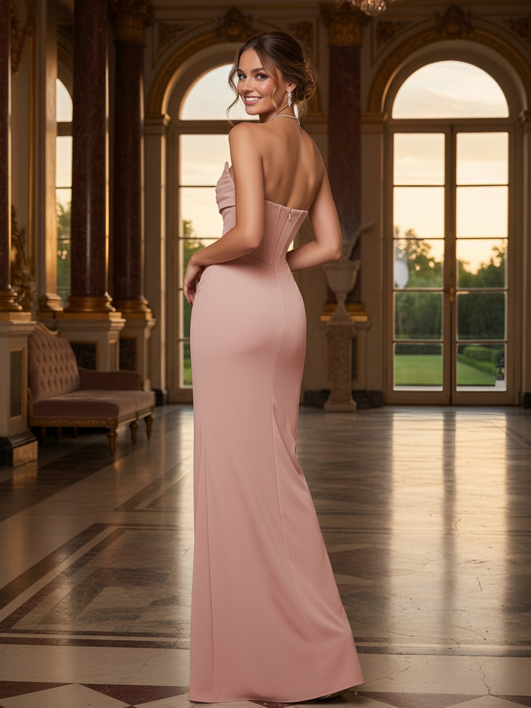 Chiffon Strapless Sleeveless Sheath Sweetheart Bridesmaid Dresses