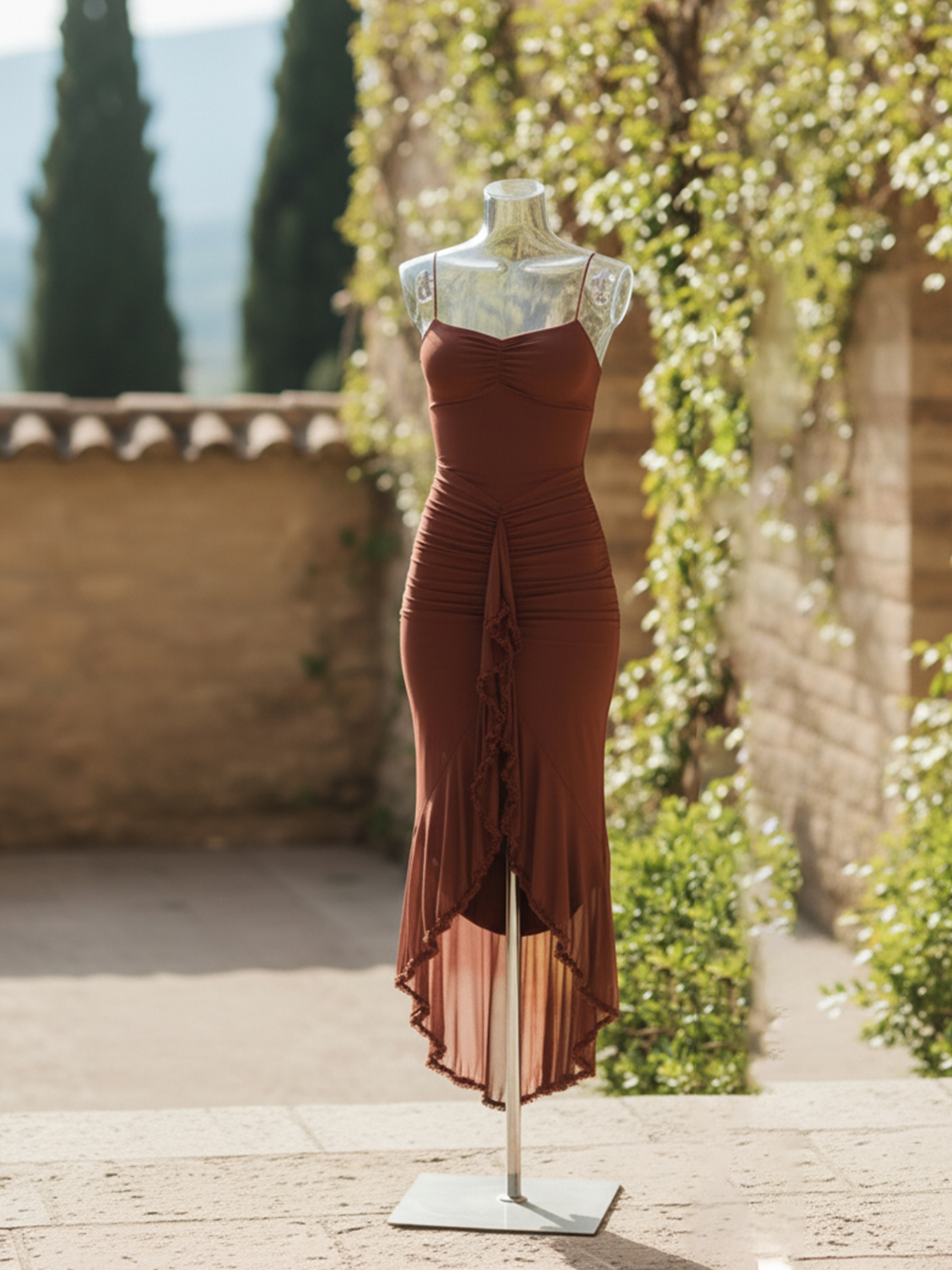 Chiffon Spaghetti Straps Sleeveless Sheath Ruffles Bridesmaid Dresses