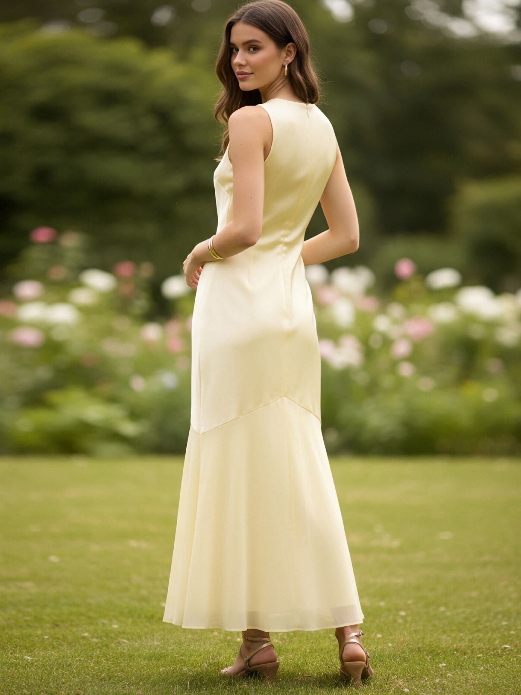 Chiffon Round Neck Sleeveless Ruffles Bridesmaid Dresses