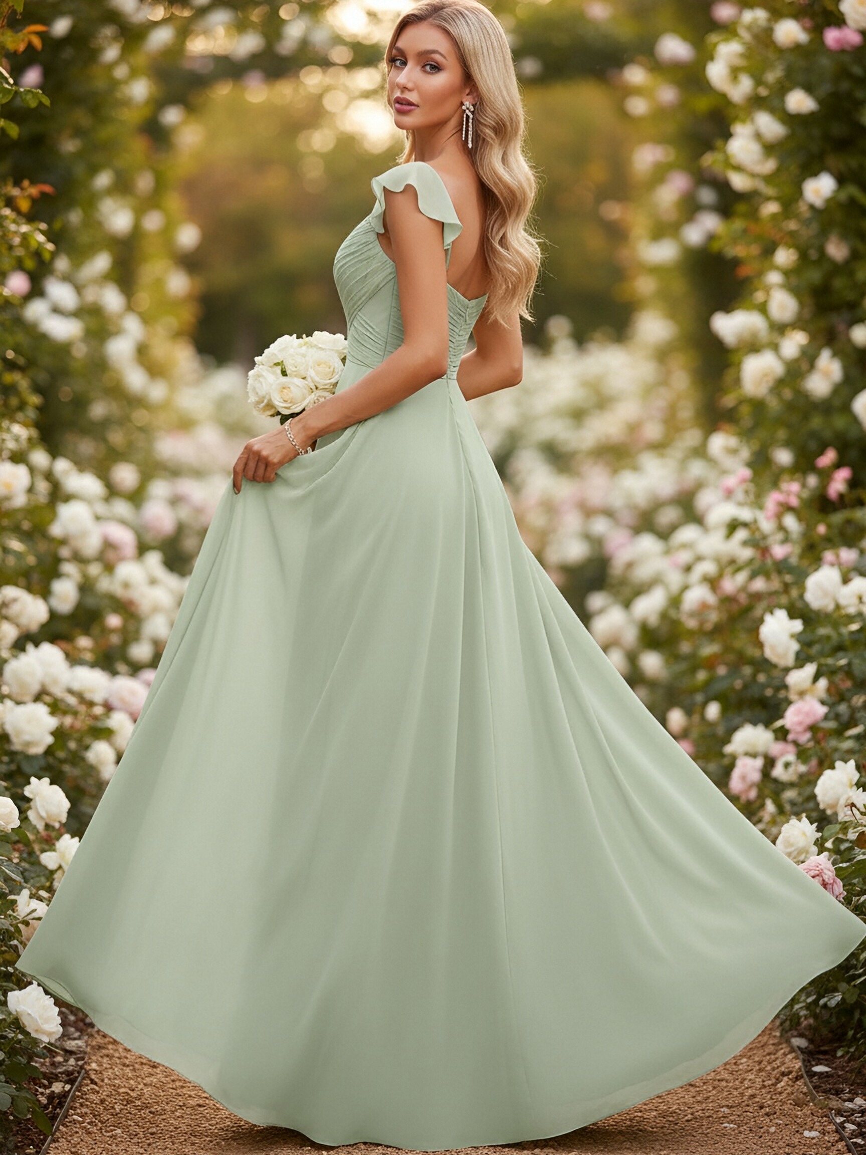 Chiffon A Line Sweetheart Short Sleeves Bridesmaid Dresses