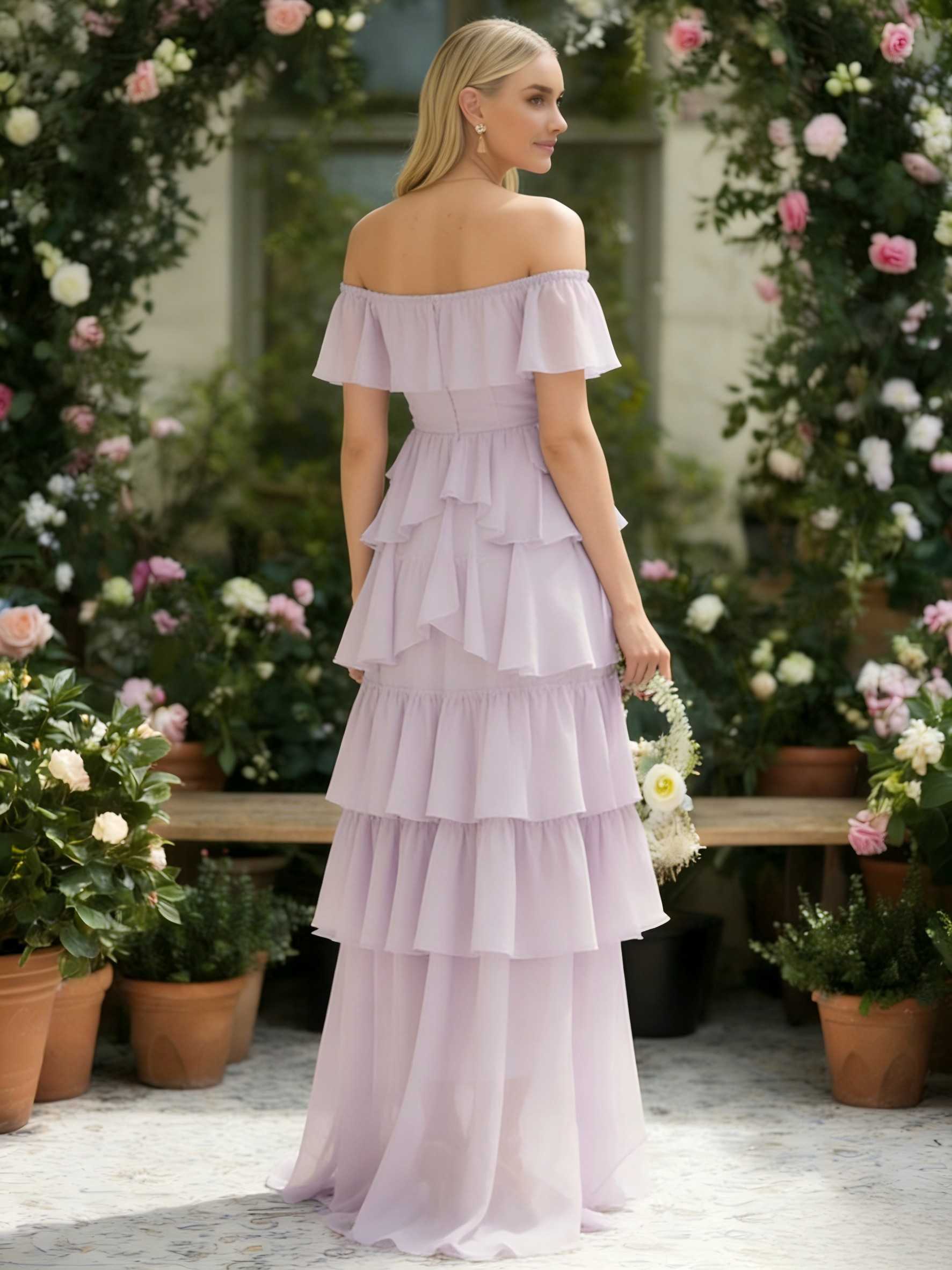 Chiffon A Line Off the Shoulder Ruffles Bridesmaid Dresses