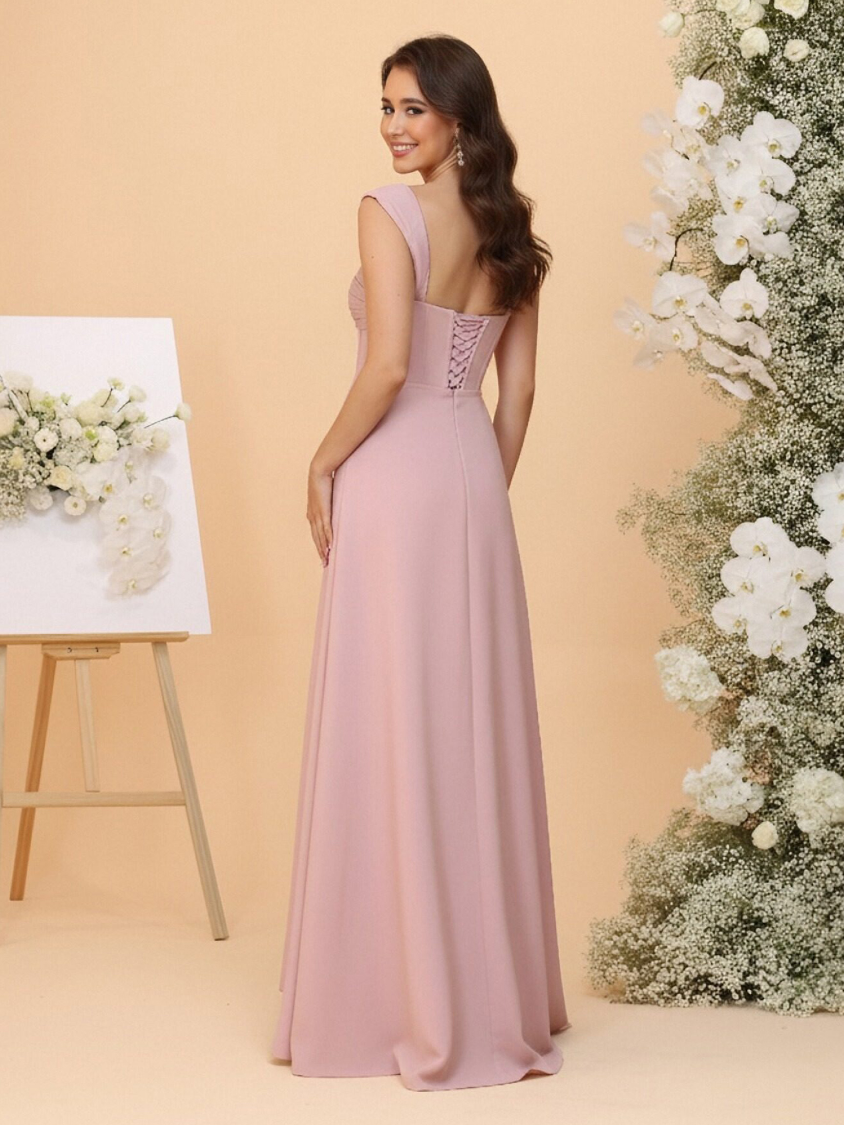 Satin Spaghetti Straps Sheath Bridesmaid Dresses with Slit