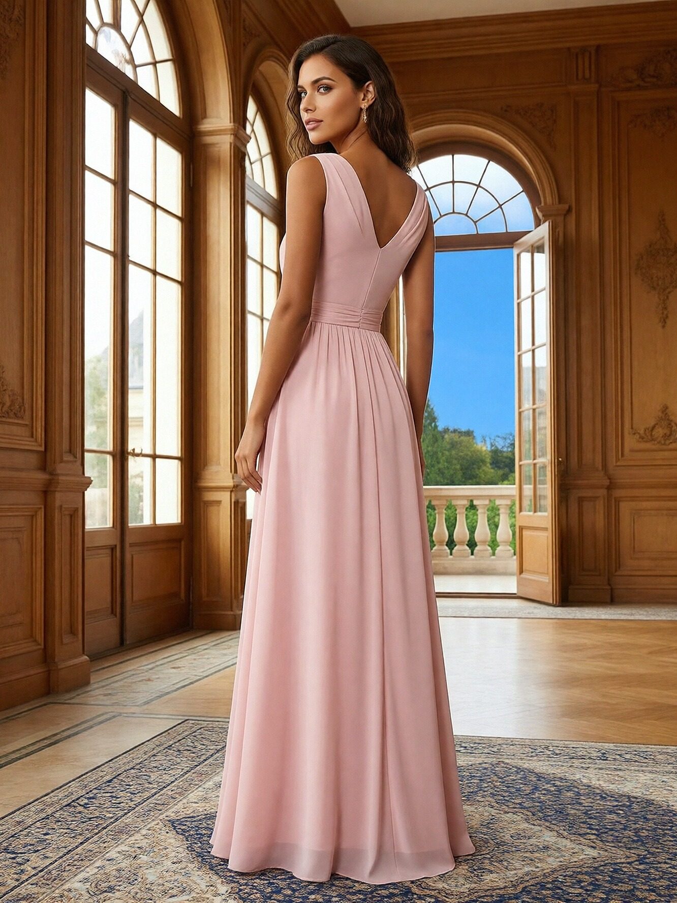 Chiffon V Neck Sleeveless Pleated A Line Bridesmaid Dresses