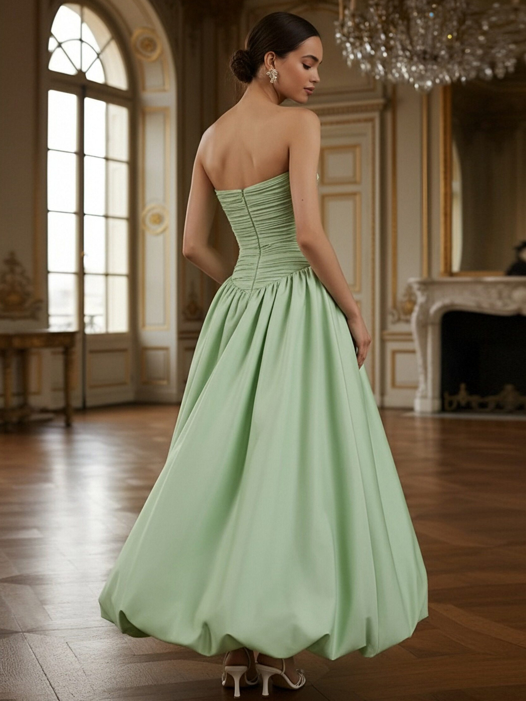 Satin Strapless Sleeveless Pleated A Line Bridesmaid Dresses