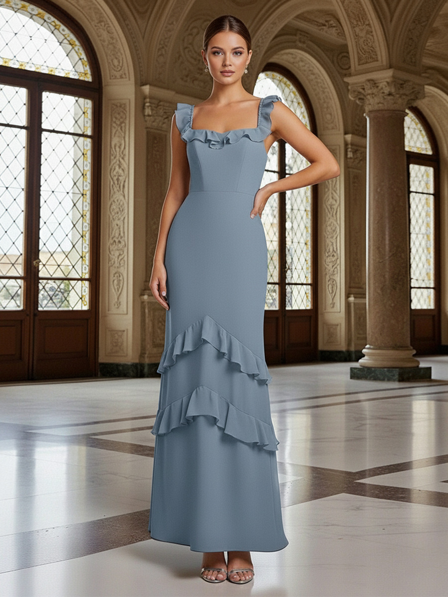 Spaghetti Straps Chiffon Pleated Bridesmaid Dresses