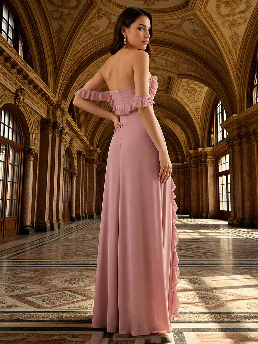 Off the Shoulder Chiffon Bridesmaid Dresses with Slit