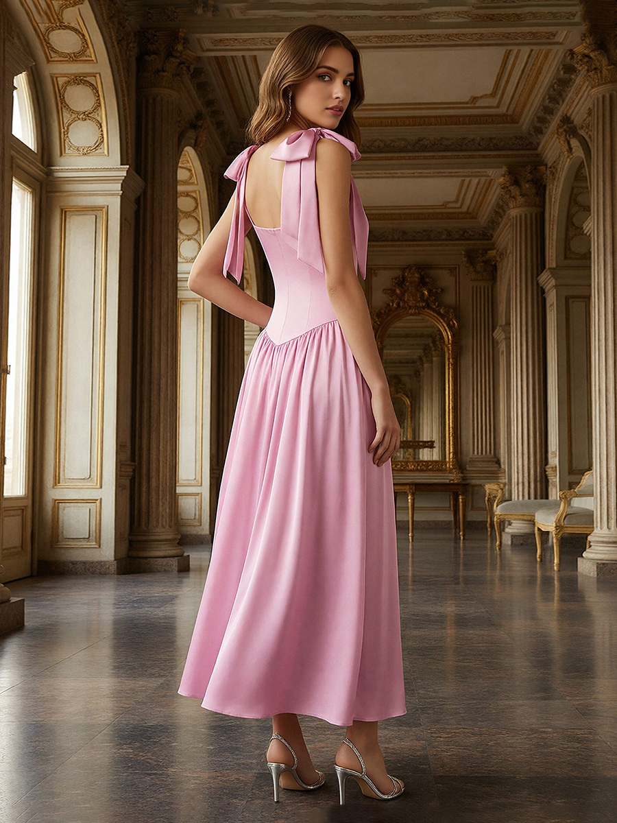 Spaghetti Straps Satin Bridesmaid Dresses with Bows