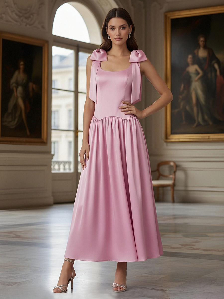 Spaghetti Straps Satin Bridesmaid Dresses with Bows