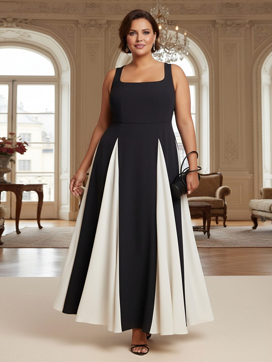 Satin Square Neck  Pleated Mother of the Bride Dresses