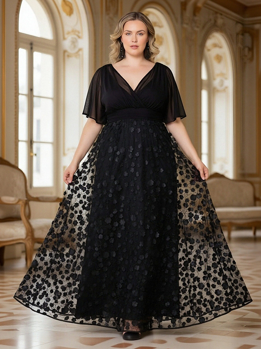 Tulle V Neck 3D Flower Bridesmaid Dresses 