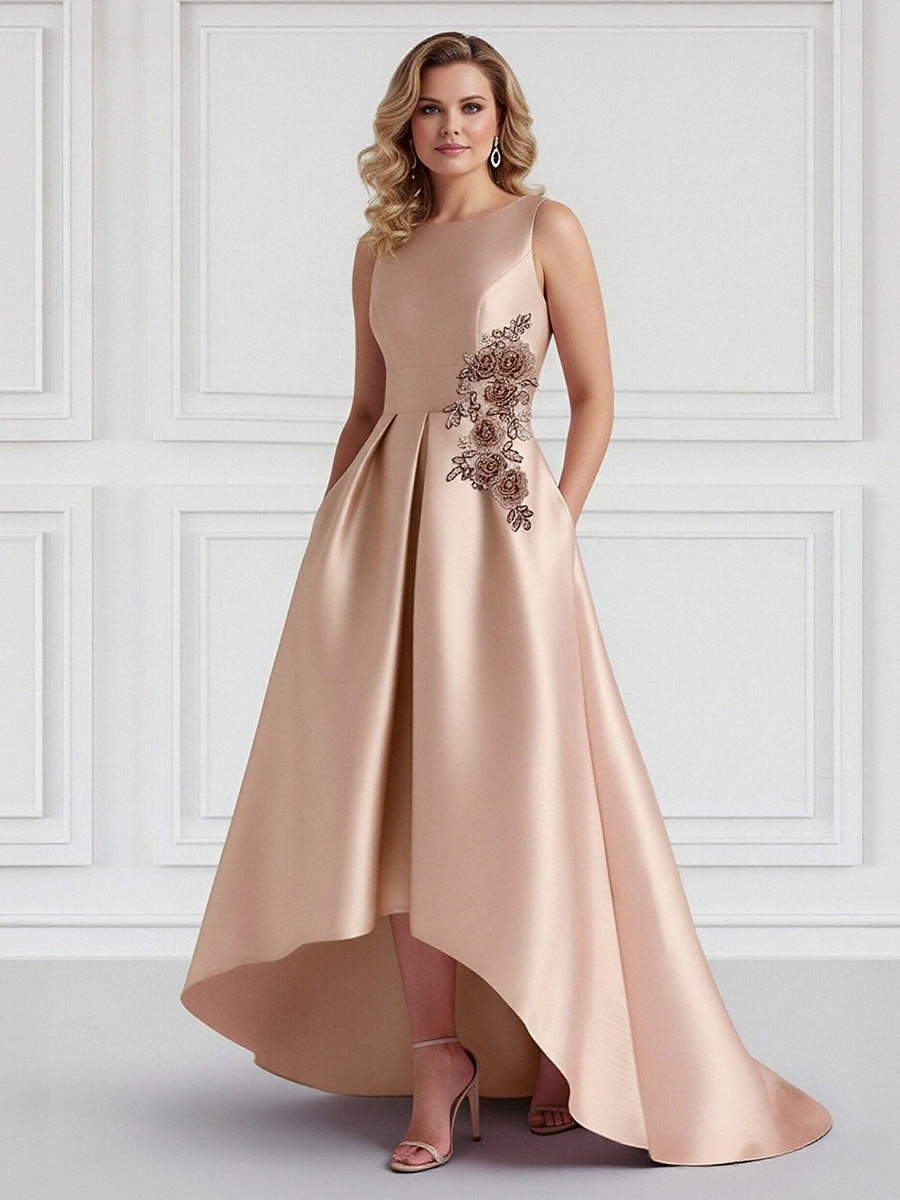 Satin Scoop Neck High Low Mother of the Bride Dresses