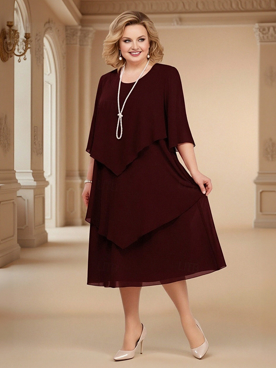 Chiffon Scoop Neck Tiered Mother of the Bride Dresses