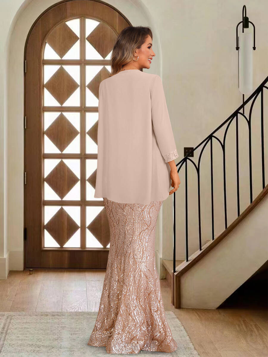 Glitter Chiffon 2 Pieces Sheath Mother of the Bride Dresses