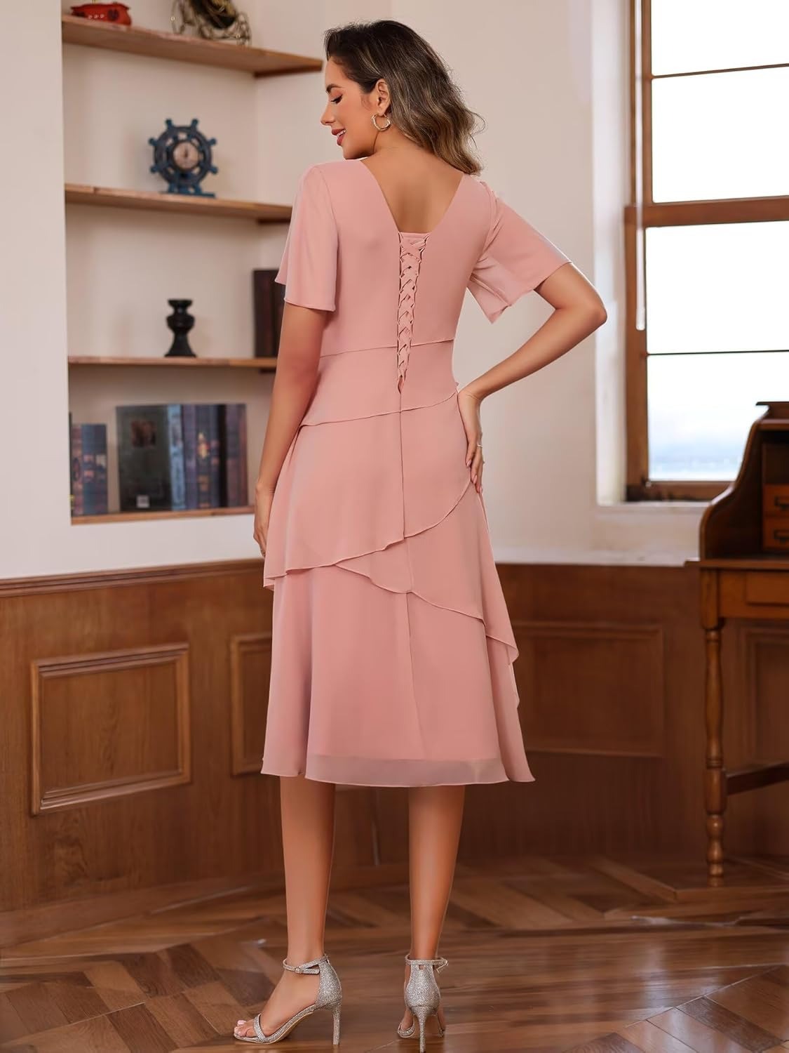 A Line Chiffon Short Sleeves Ruffles Mother of the Bride Dresses