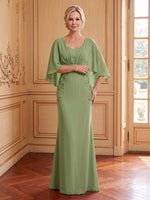 Chiffon Mermaid Sleeveless Long Mother of the Bride Dresses with Cape