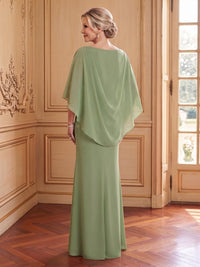 Chiffon Mermaid Sleeveless Long Mother of the Bride Dresses with Cape