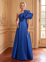 Satin A Line One Shoulder Sleeveless Long Mother of the Bride Dresses with Bow