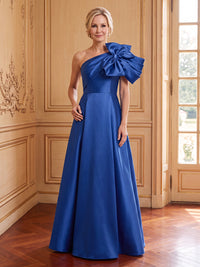 Satin A Line One Shoulder Sleeveless Long Mother of the Bride Dresses with Bow