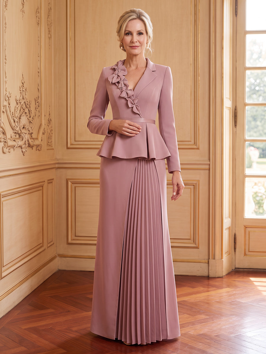 Satin Column V Neck Long Sleeves Mother of the Bride Dresses