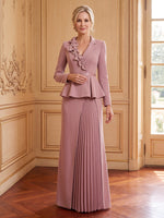 Satin Column V Neck Long Sleeves Mother of the Bride Dresses