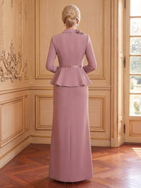 Satin Column V Neck Long Sleeves Mother of the Bride Dresses
