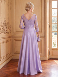 Satin A Line Boat Neck 3/4 Sleeves Long Mother of the Bride Dresses