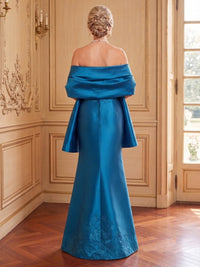 Satin Mermaid Strapless Sleeveless Long Mother of the Bride Dresses with Shawl