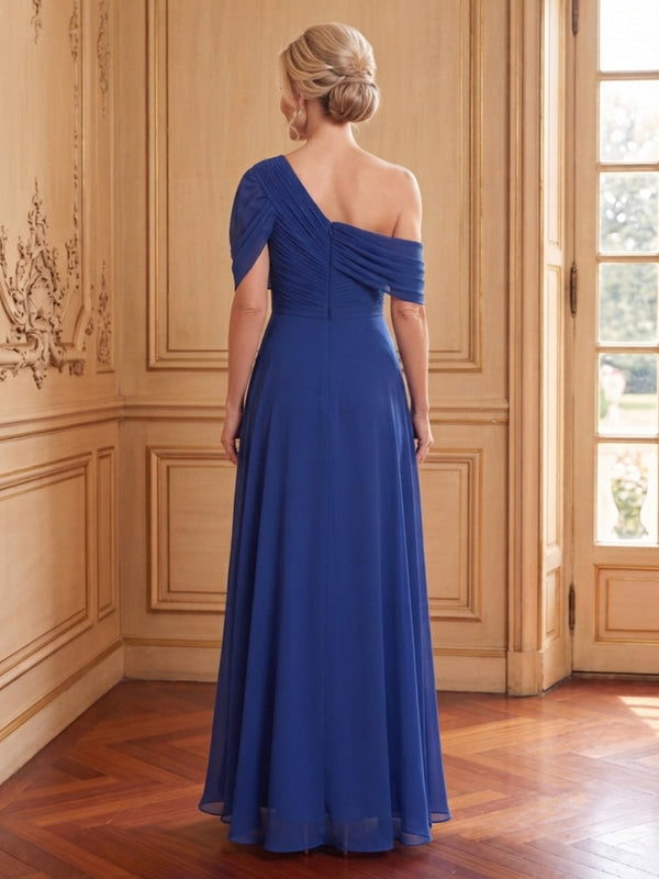 Chiffon A Line One Shoulder Long Mother of the Bride Dresses
