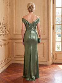 Metallic Mermaid Off the Shoulder Sleeveless Long Mother of the Bride Dresses with Slit