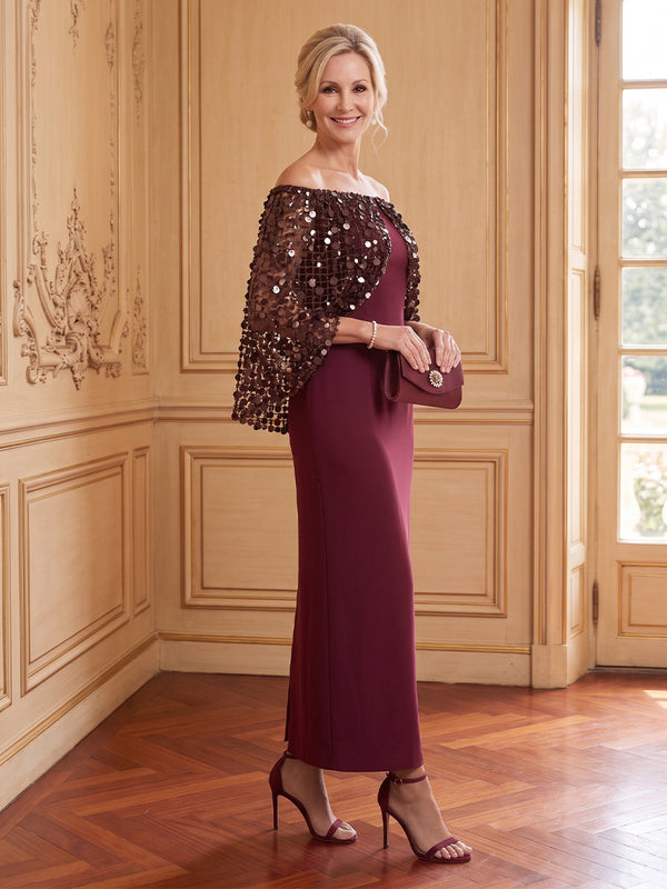 Satin Mermaid Off the Shoulder Sleeveless Long Mother of the Bride Dresses with Sequin Capelet
