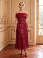 Sequins A Line Off the Shoulder Sleeveless Long Mother of the Bride Dresses