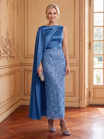 Satin Mermaid Boat Neck Cap Sleeves Long Mother of the Bride Dresses